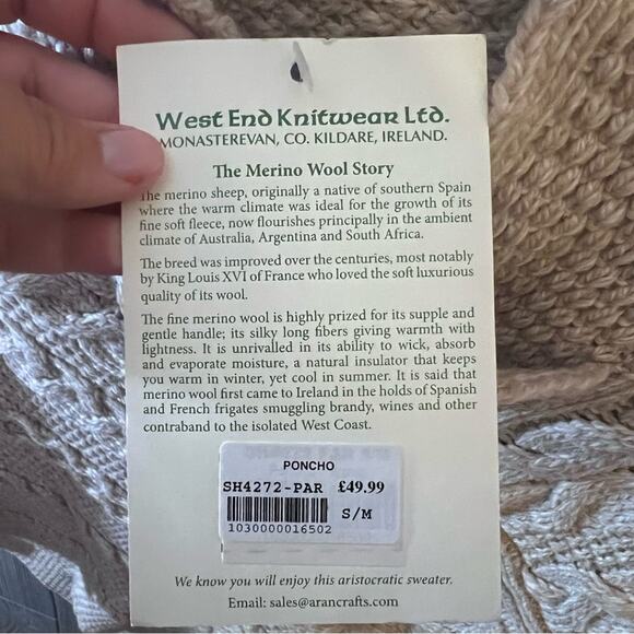 Aran Crafts Merino Wool Poncho NWT - Picture 4 of 7